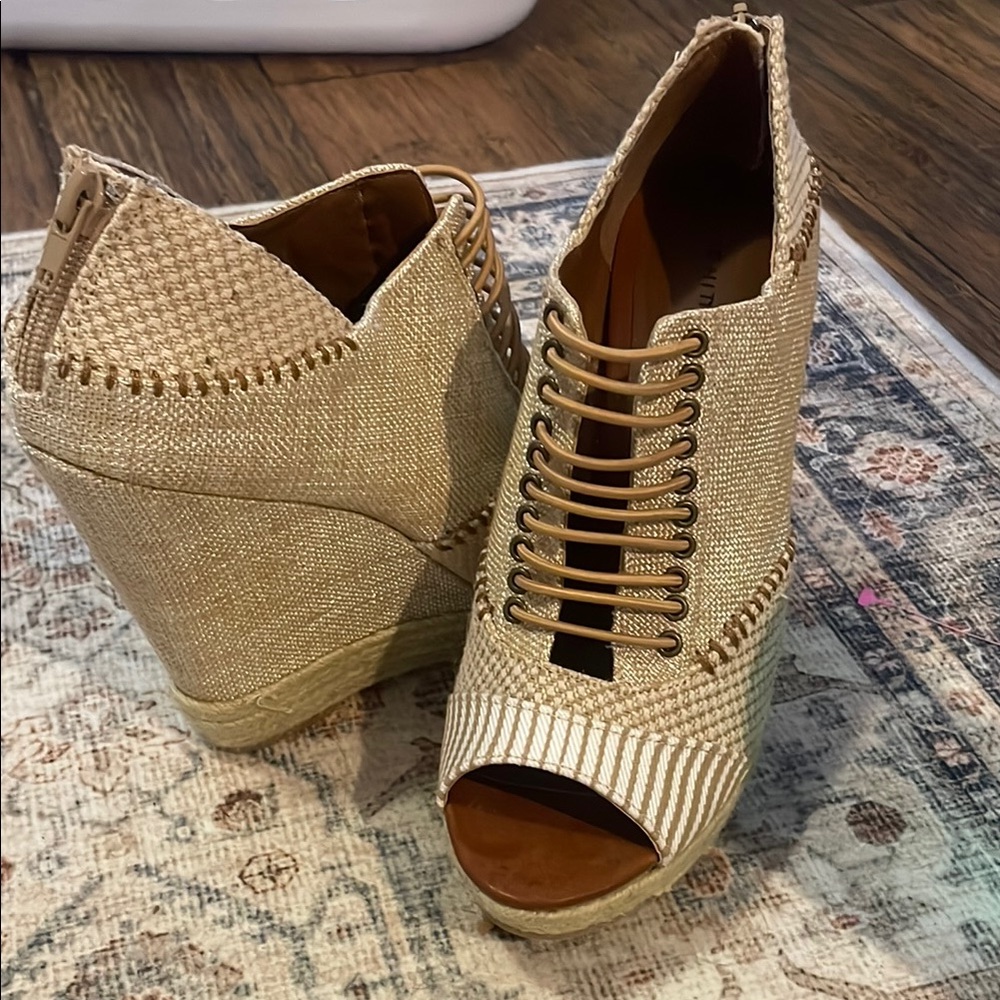Chinese Laundry Cream Wedge Booties with Peep-Toe